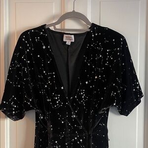 Unique Vintage Black Constellation Velvet Wrap Midi Dress